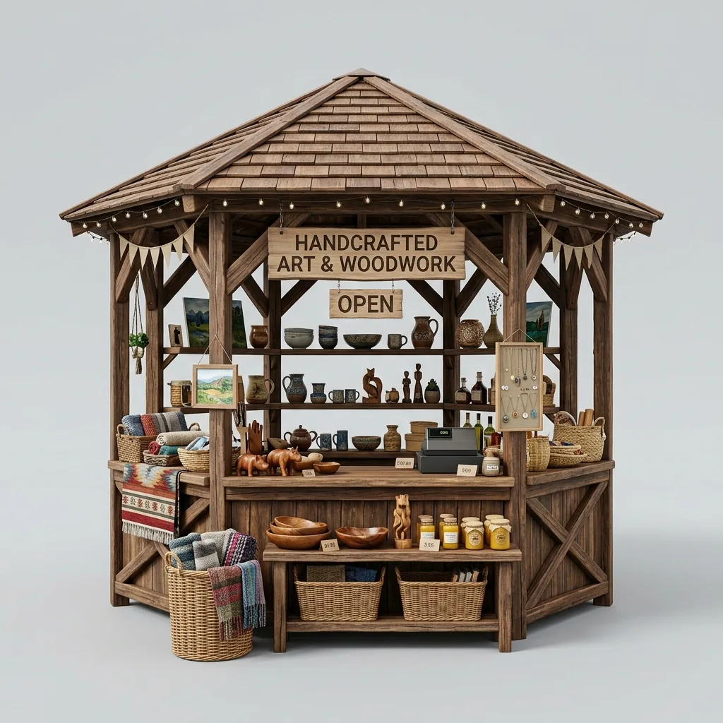 Wooden market kiosk hire in Cagliari